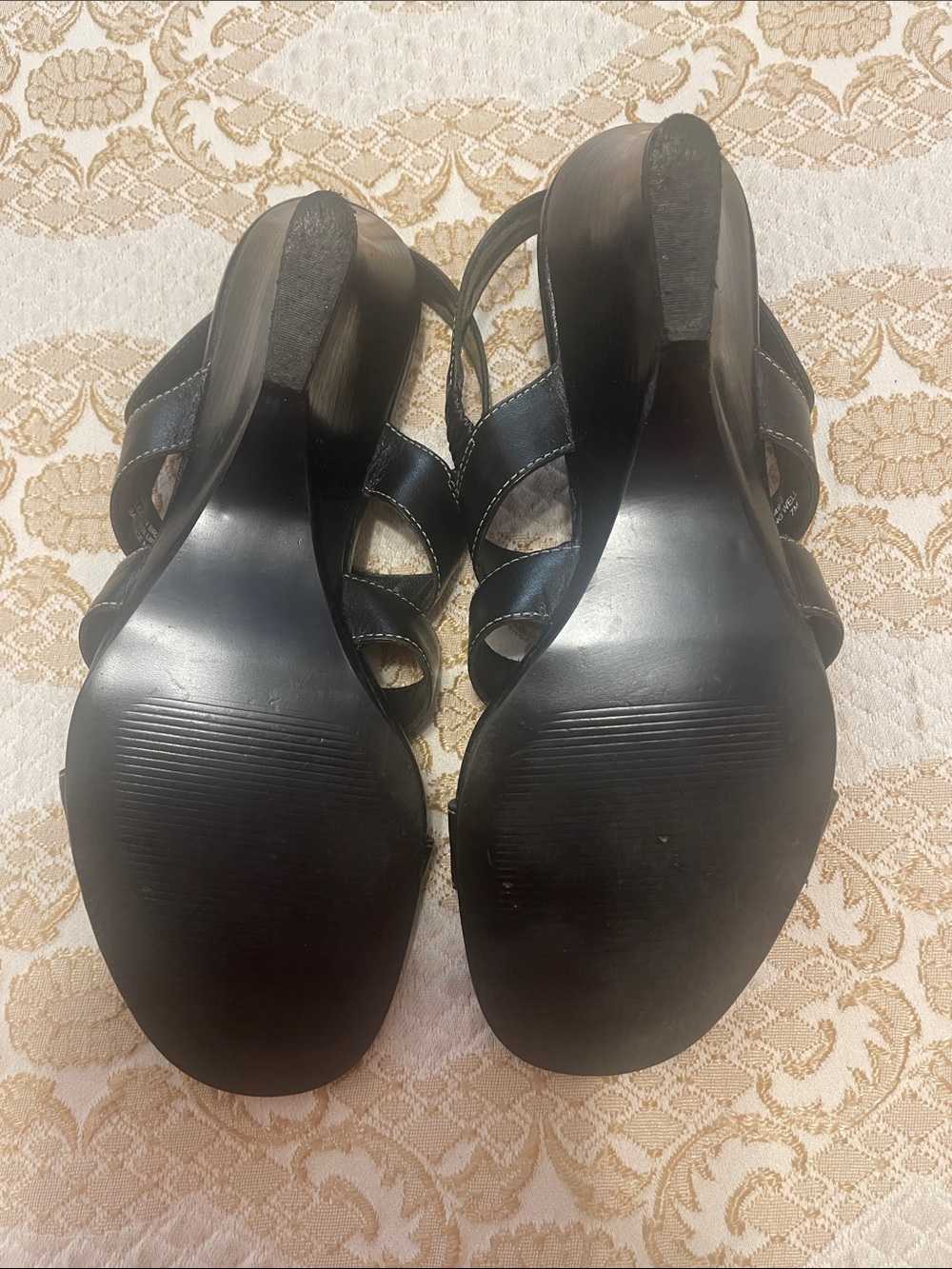 Connie Black Strappy Wedge Sandals with Slingback - Picture 4 of 8